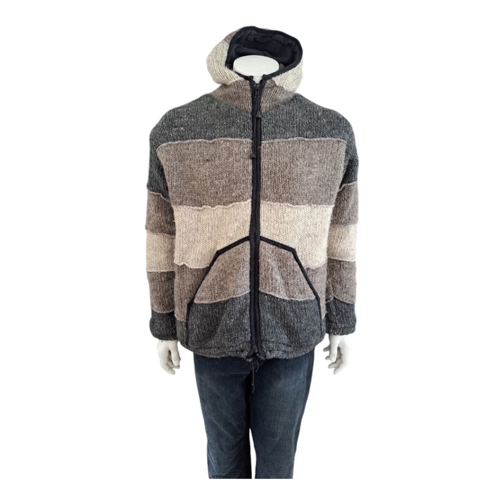 Laudromat wool men's jacket hooded coat sweater cardigan Made in Nepal - Picture 8 of 15